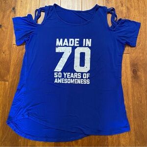 Made In 70 50 Years Of Awesomeness Women’s Strappy Off Shoulder Top XXL R Blue